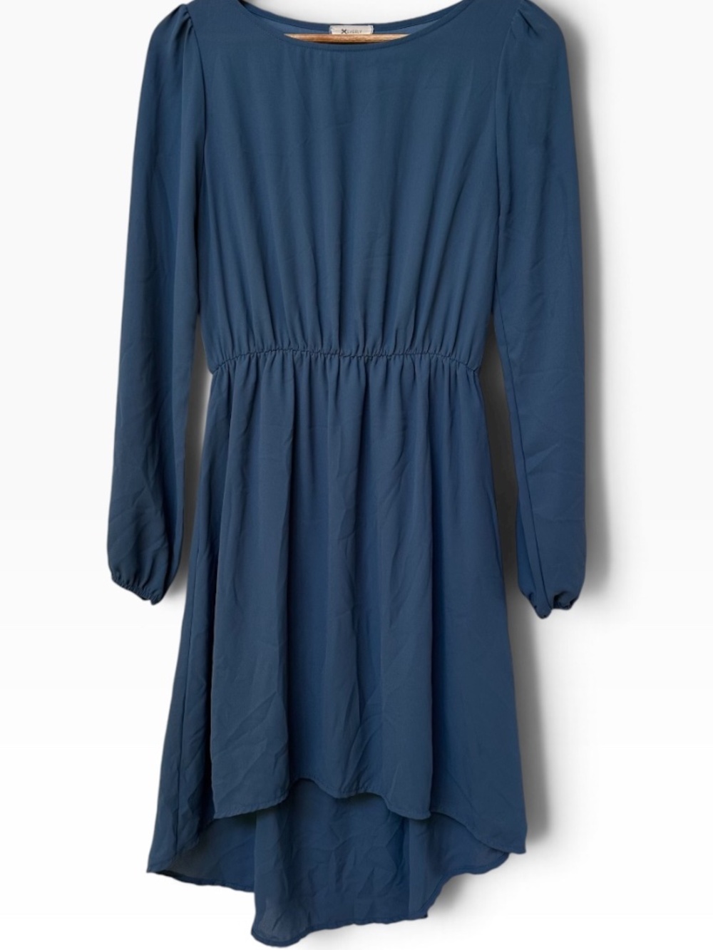 Everly Blue Long Sleeve High Low Mini Dress Size M Elastic Waist Slate Blue 👗